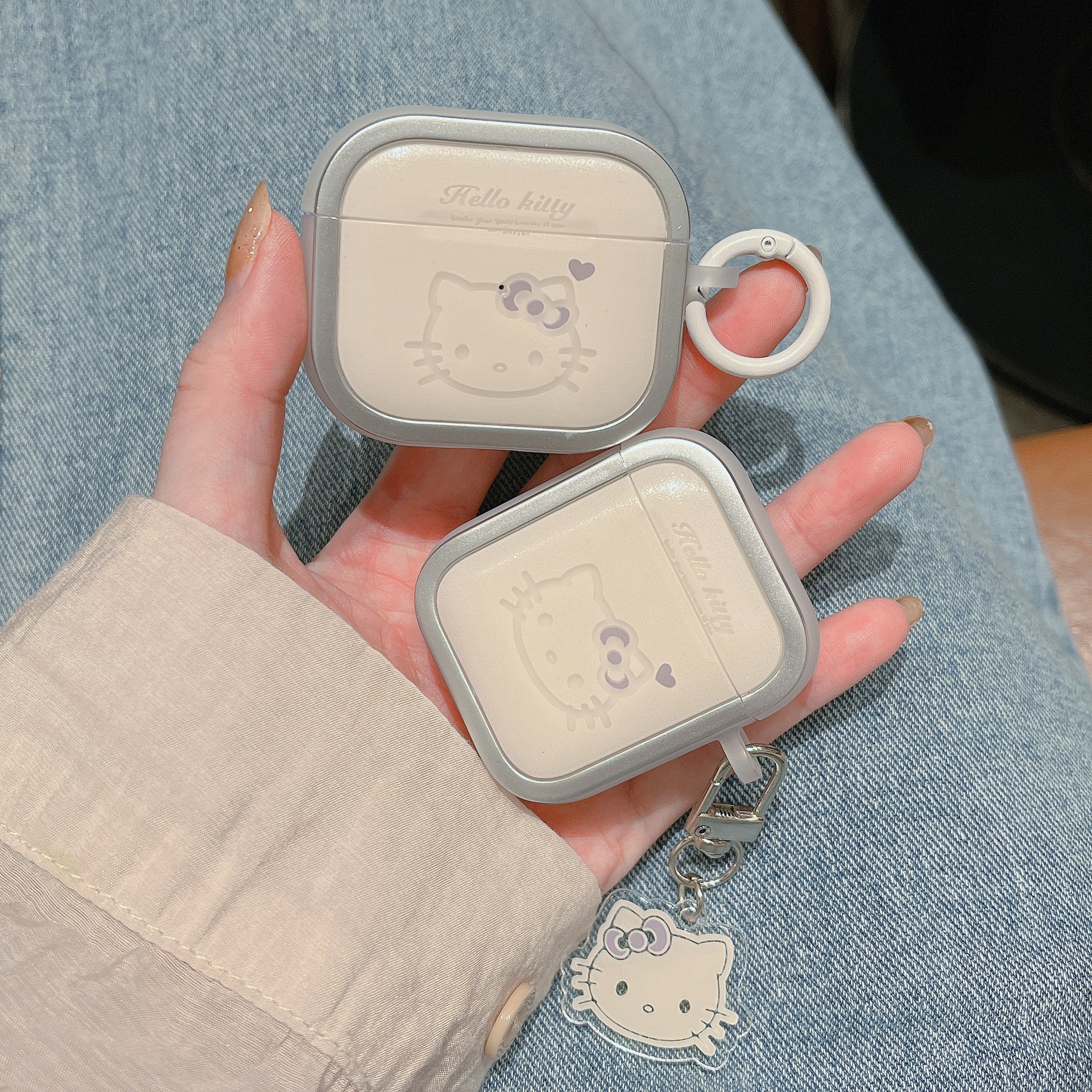 Marco de foto galvanizado blanco kt gato para Apple AirPods 4 auriculares AirPods Pro2 / 3 auriculares