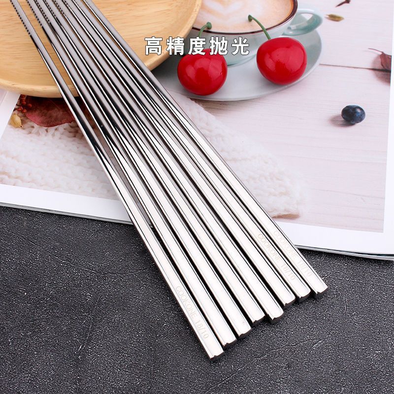 COOKONE18 / 10 acero inoxidable antideslizante grueso palillos palillos de comida anti-escaldado espejo casero hueco cubiertos sanitarios