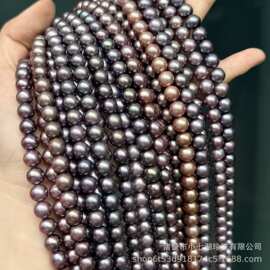 天然紫珍珠套装8-9mm正圆细微瑕项链配9-10mm正圆几乎无暇耳钉