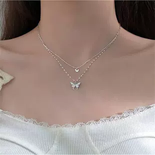 Necklace Double-Layer Butterfly Chain, Small Elegant 8 cm, Japanese–Korean Minimal Style