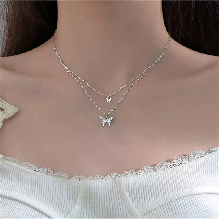 Necklace Double-Layer Butterfly Chain, Small Elegant 8 cm, Japanese–Korean Minimal Style
