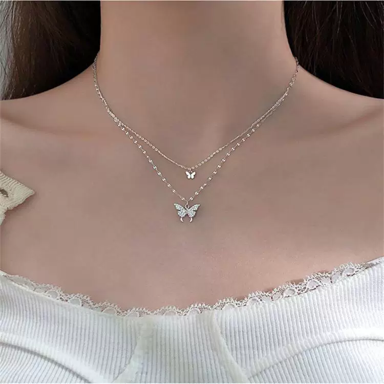 Necklace Double-Layer Butterfly Chain, Small Elegant 8 cm, Japanese–Korean Minimal Style