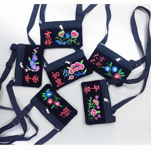 Embroidered bag ethnic style embroidered bag for middle-aged and elderly ladies shoulder embroidered crossbody mobile phone coin purse