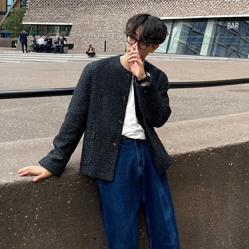 MYQ hombres Chaqueta estilo Chanel abrigo de Primavera y Otoño Nuevo estilo Coreano de moda de alto sentido de los hombres casual top