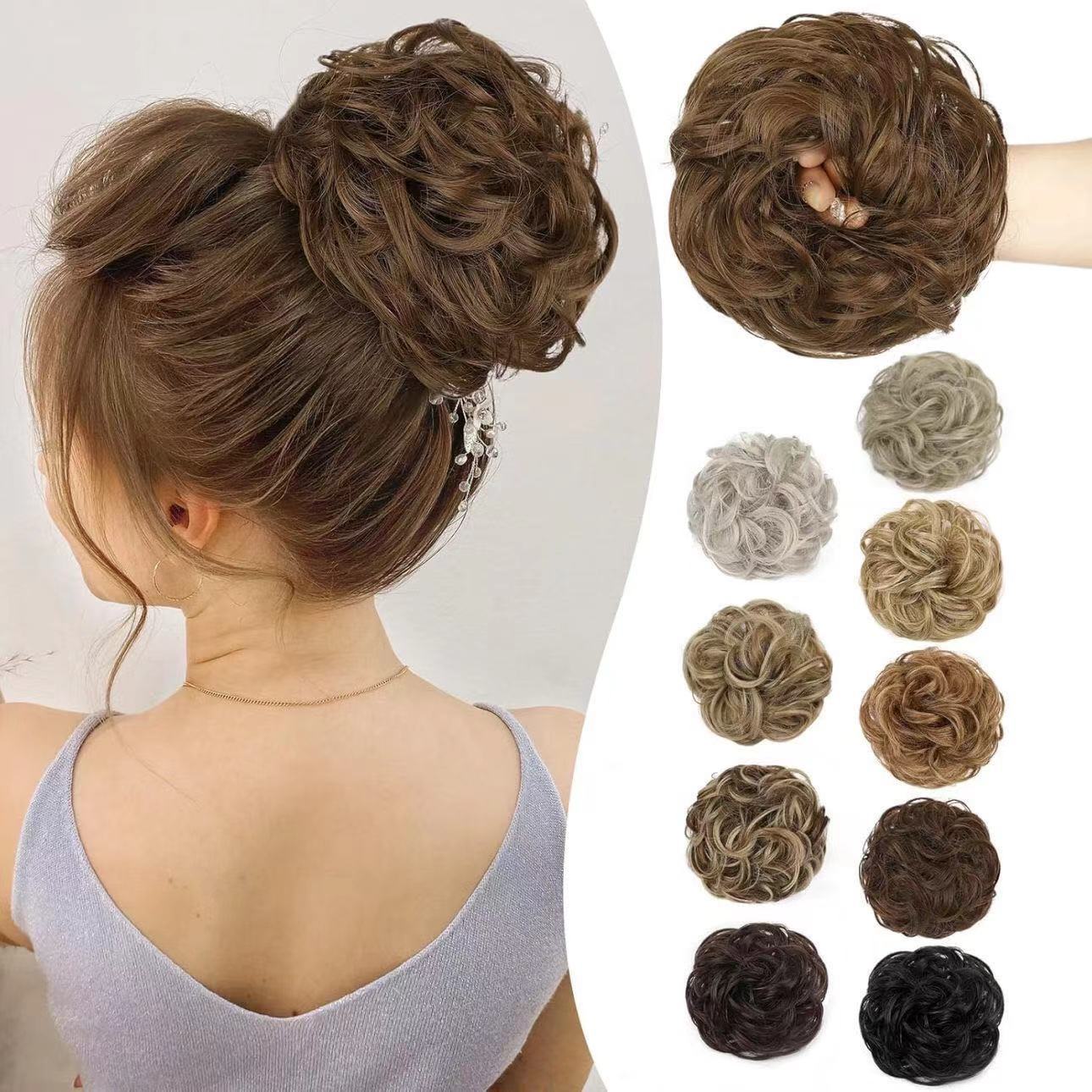 Anillo de pelo rizado cola de caballo desordenada esponjosa cabeza de bola natural comercio exterior bolsa de pelo rizado fibra química peluca cola de caballo adornos
