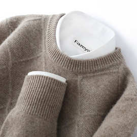 冬季新款100%纯羊毛衫男士圆领加厚提花毛衣宽松休闲羊毛衫针织衫
