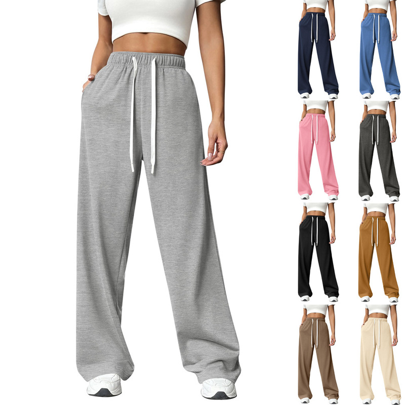 Amazon Cross-border European and American Women's 2024 Autumn and Winter Rubber Waist Loose Straight Leg Sports Casual Pants