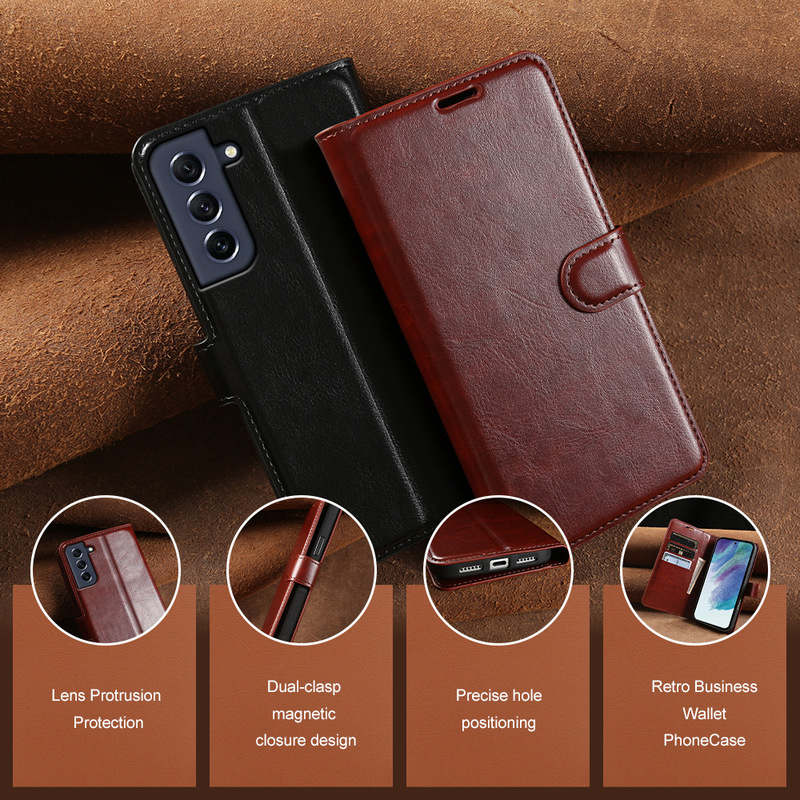 Samsung S24/S23/S22/S21 FE Flip Phone Leather Case Crazy Horse Pattern Card Holder Stand Protective Cover Samsung S24/S23/S22/S21 FE Flip Phone Leather Case Crazy Horse Pattern Card Holder Stand Protective Cover