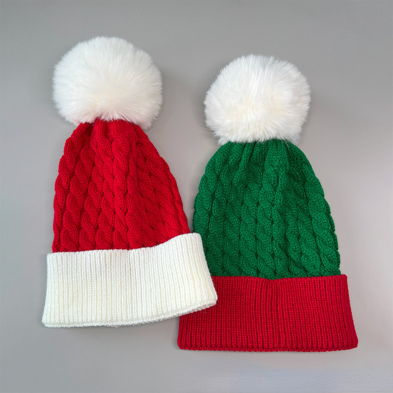 欧米のクリスマス帽毛糸帽秋冬保温毛玉帽子Merry Christmas Bell Hat|undefined