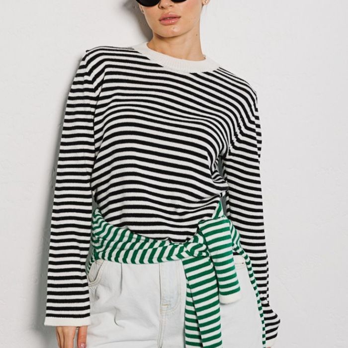 Round neck striped sweater cross-border 2024 early autumn new INS classic trend all-match commuter color striped sweater