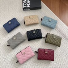 小香风钱包女士鱼子酱牛皮钱夹真皮护照夹钱包卡包一体菱格大容量