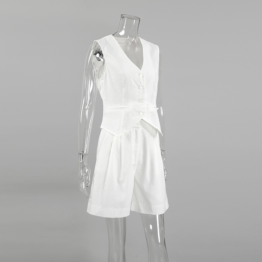 238g Weight Sleeveless Sleeve Length Cotton Fabric Type Pant Co-ord Set Sets Type 2 Pieces Set Quantity Holiday, Daily Occasion V Neck Neckline Regular Fit Fit Type Solid Color Pattern Summer Season Women's Gender Streetwear Style Holiday Daily Women's Streetwear Solid Color Cotton Pant Co-ord Set Shorts Sets 1