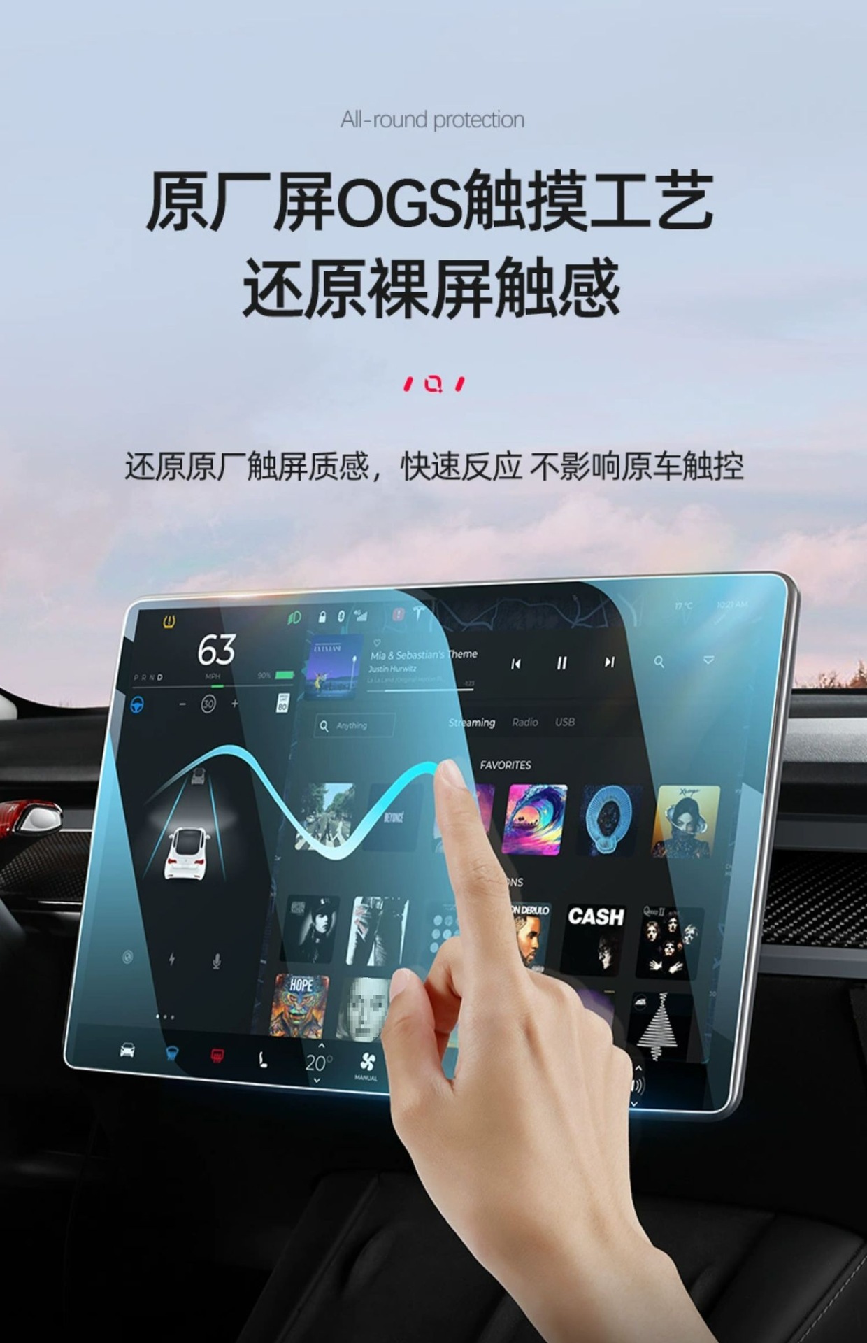 Suitable for 6-Seat Tesla Screen Tempered Film Model3/Y/Yl New Version Central Control Film Ya Film Screen Protector Navigation