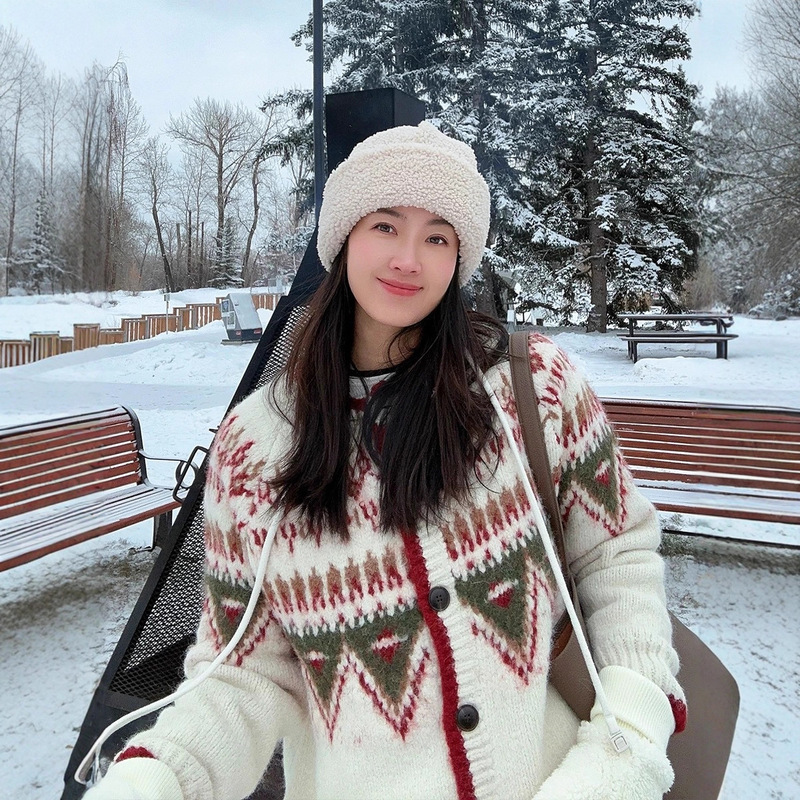 2025新款针织开衫甜美减龄秋冬超厚重磅费尔岛圆领毛衣外套女|undefined