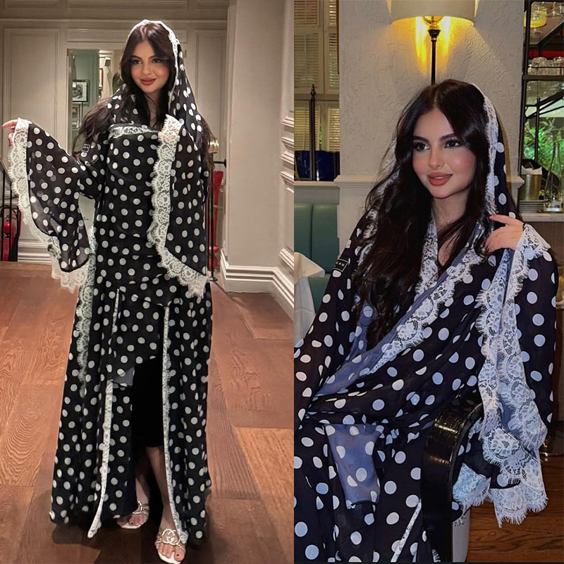 Mq291 Modest Fashion Polka Dot Fabric Patchwork Lace Trim Large Sleeves 2026 New Model Cross-Border European and American Hot Sale Mq291 Modest Fashion Polka Dot Fabric Patchwork Lace Trim Large Sleeves 2026 New Model Cross-Border European and American Hot Sale