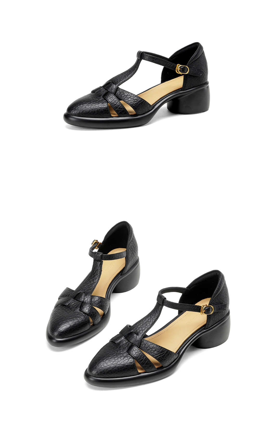 Sandal nữ quai chữ T bít mũi gót vuông 5 cm phong cách La Mã — đen chi tiết 18