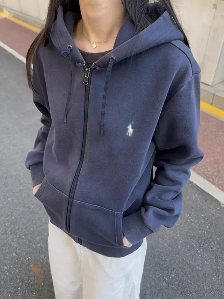Cross-Border Ten-Color Ralph Lauren Basic Model Pony Embroidered Logo Hooded Sweatshirt Unisex Zip-Up Jacket Trendy in Stock