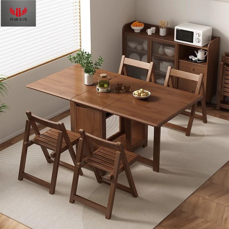 Mesa de comedor plegable de madera sólida, mesa de comedor rectangular simple, mesa de comedor retráctil y silla, mesa plegable moderna