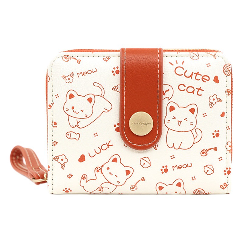 Cartera corta de las nuevas mujeres simple lindo gatito billetera pu hebilla monedero embrague billetera multifuncional