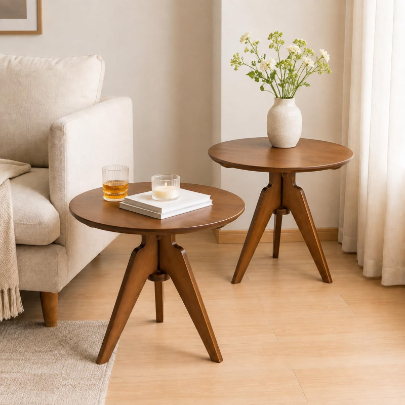 Simple wooden corner table for home use, small round table for living room sofa, wooden side table, coffee table, small storage table for guesthouses