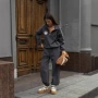 印花瘦长款直筒高腰卫衣