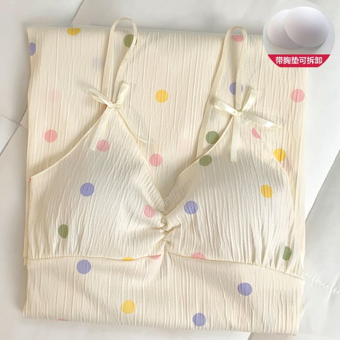 Pijamas transfronterizos mujer verano imitación algodón arrugado tela 150g con almohadilla para el pecho desmontable casual dulce y lindo vestido de longitud media