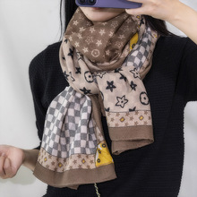 冬季保暖丝巾女两用围巾高级感春秋百搭棉麻披肩洋气时尚女士格子