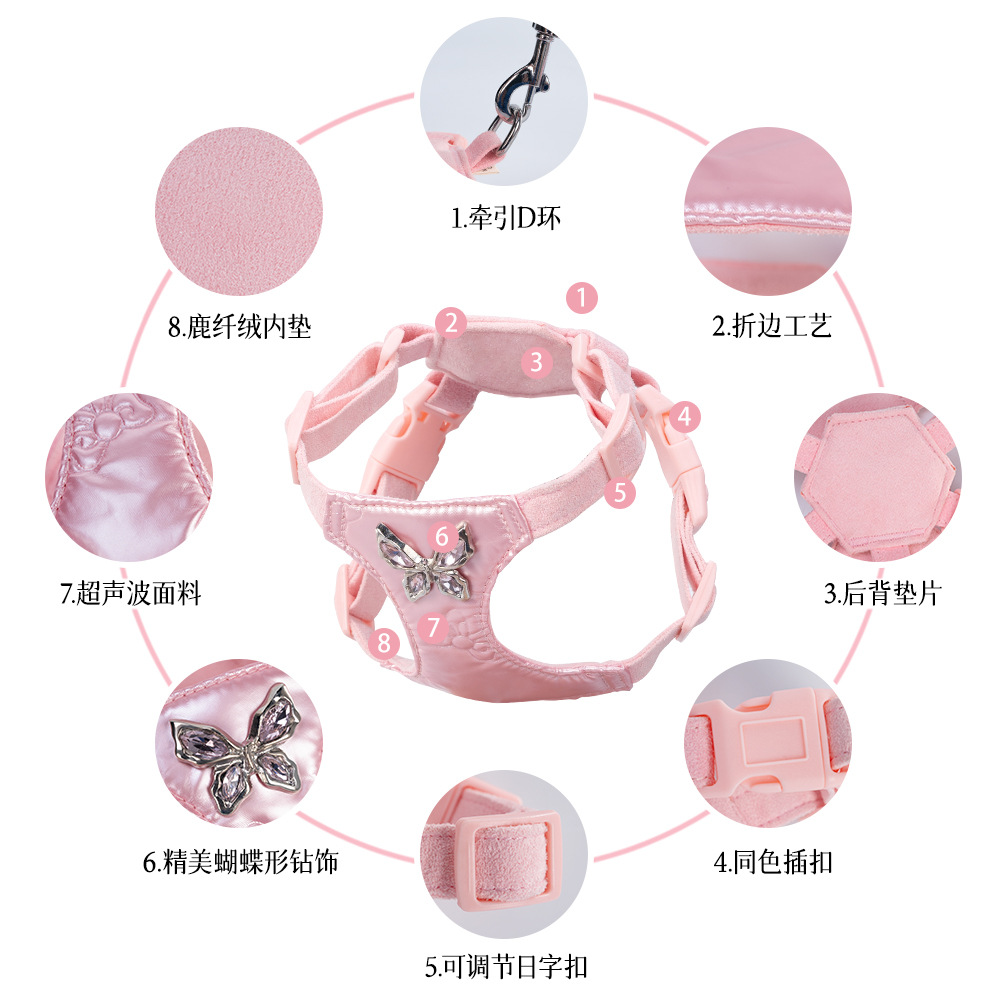 Corda de tracción coreana para perros, cuerda pequeña para perros, cuerda de paseo para perros, tela líquida ultrasónica, correa de pecho para perros lindos