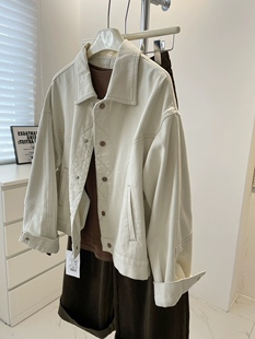 Korean-Style Beige Denim Jacket! Spring Topstitch Design Versatile Slimming Loose Casual Short Jacket for Women