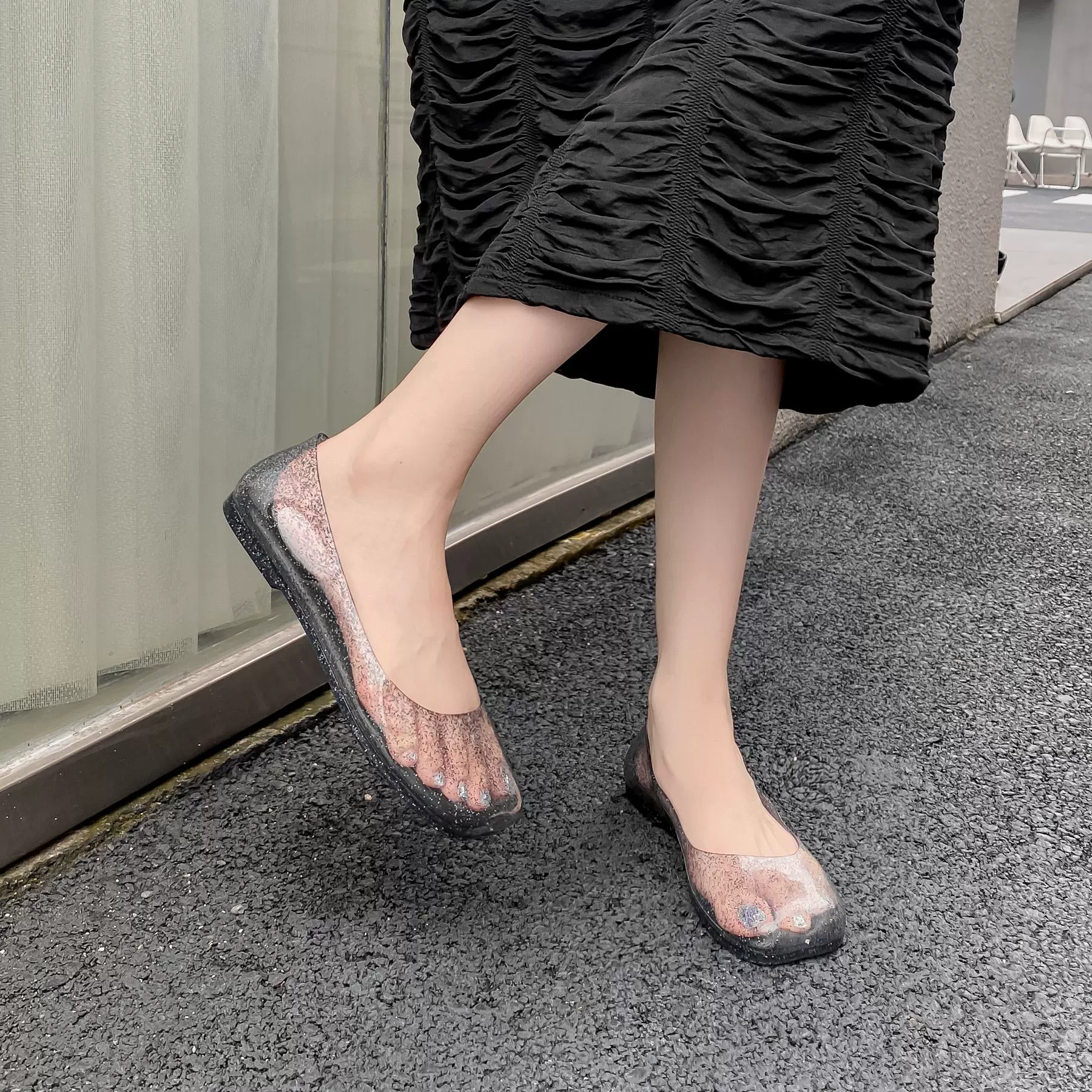 跨境夏季时尚新款方头女式凉鞋外穿时尚果冻休闲外穿平底凉鞋女