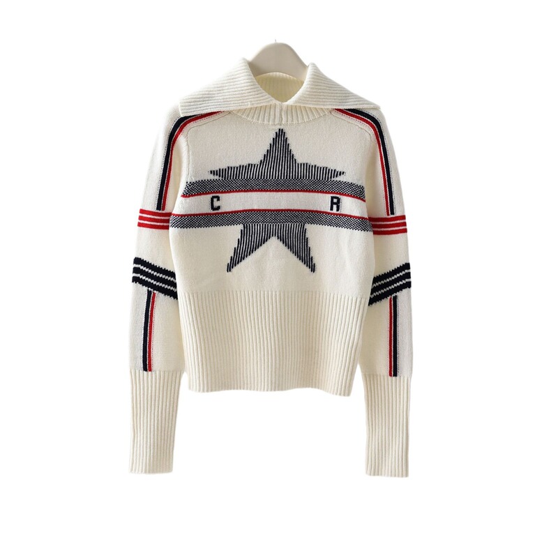 Correct Version 9113 Five-Pointed Star Lapel Pullover D Brand Lucky Star Fashion Ski Top Women's Knitwear