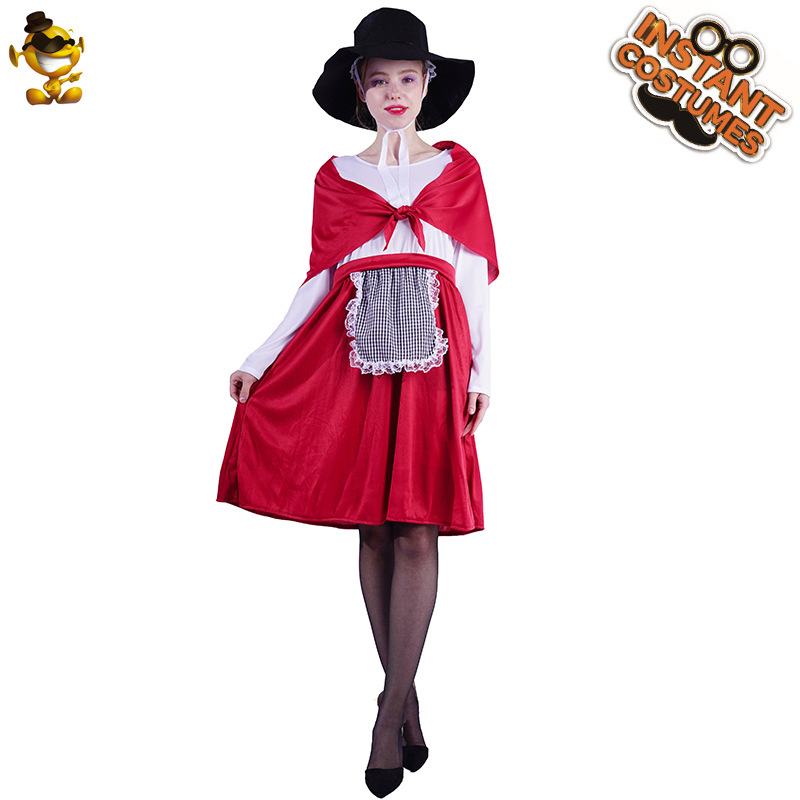 Halloween Cosplay traje galés señora rojo blanco idílico criada vestido largo