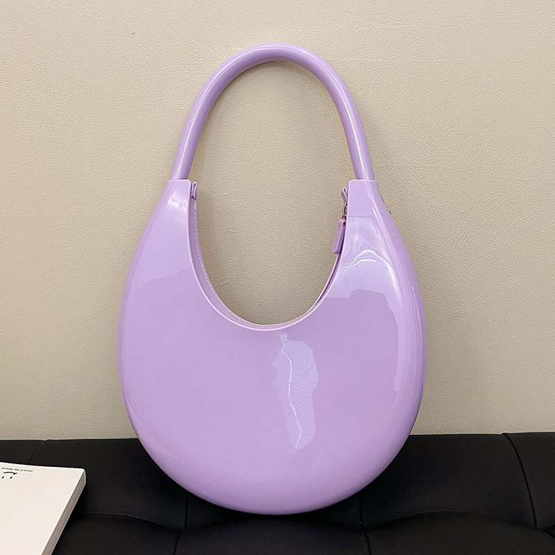 Cross-Border Trendy Minimalist Versatile Underarm Crescent Bag, Individual Texture Solid Color Plastic Shoulder Bag For Women - Thumbnail 2