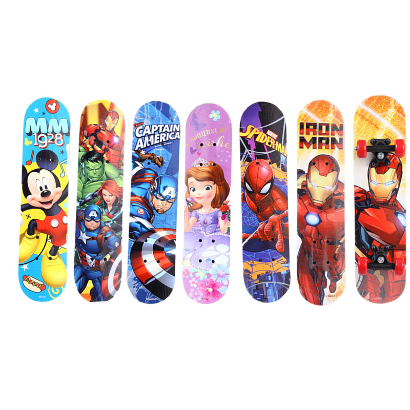Disney Marvel Children's Skateboard Four Wheels Mickey Little Yellow Duck Boys Girls Beginners Elementary School Students Cartoon Skateboard