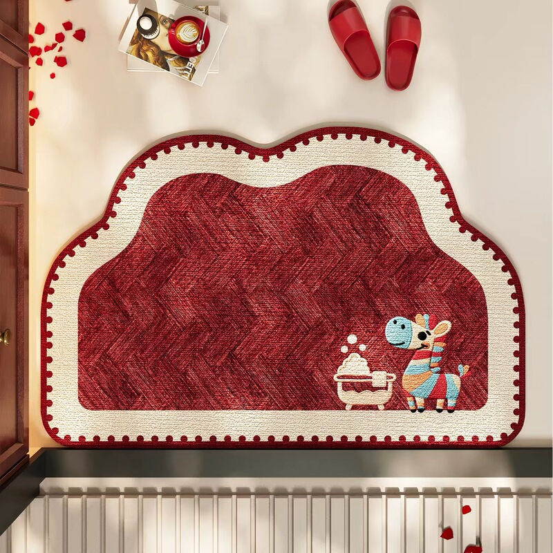 Red Cartoon Pony Bathroom Floor Mat Kitchen Bedroom Door Absorbent Water and Oil Absorbent Imitation Linen Rubber Non-Slip Foot Mat Red Cartoon Pony Bathroom Floor Mat Kitchen Bedroom Door Absorbent Water and Oil Absorbent Imitation Linen Rubber Non-Slip Foot Mat