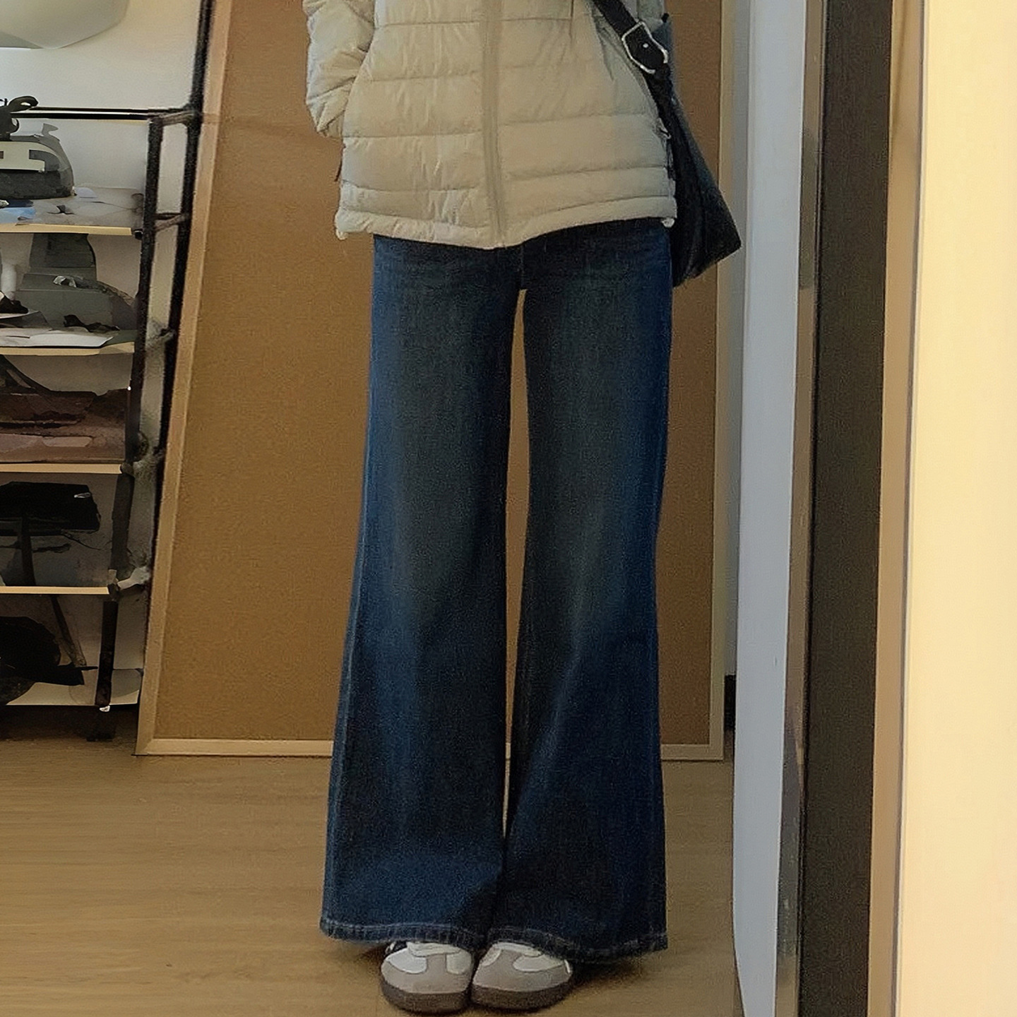 Dark Blue Jeans Petite Flared Pants Loose 2025 New Women's Autumn and Winter Non-Stretch Flared Pants