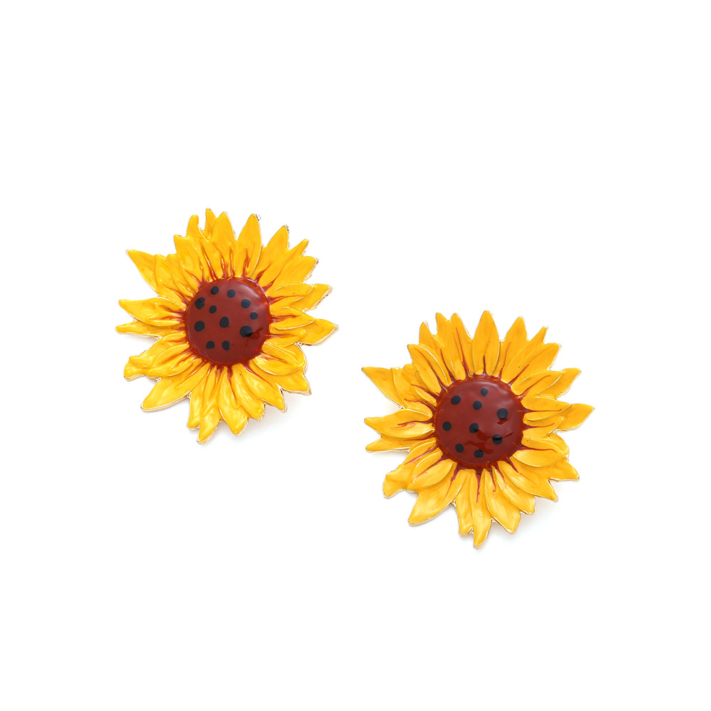 1 Pair Casual Vacation Sunflower Enamel Zinc Alloy Ear Studs display picture 3