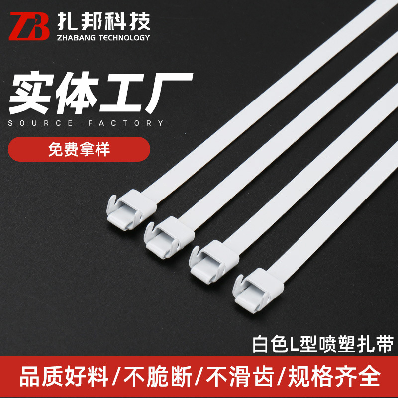 电线杆室外抗氧化船用金属钢扎带白色L型喷塑扎带 304 不锈钢扎带