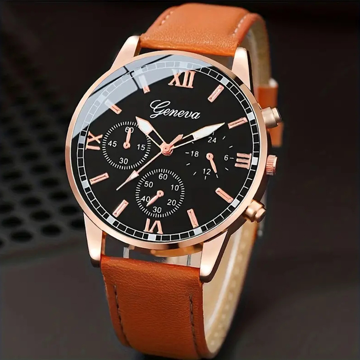 Orologio al quarzo da uomo con tre occhi, tendenza moda business, più bracciale intrecciato, 4 pezzi/set_voghion.com