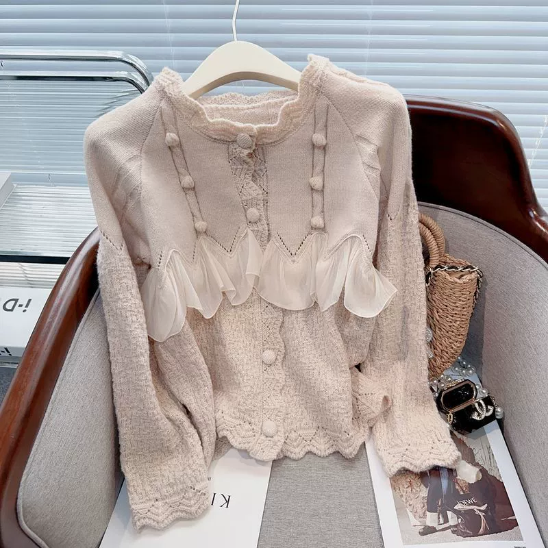 Demi-season cute knitted sweater, cardigan, loose fit