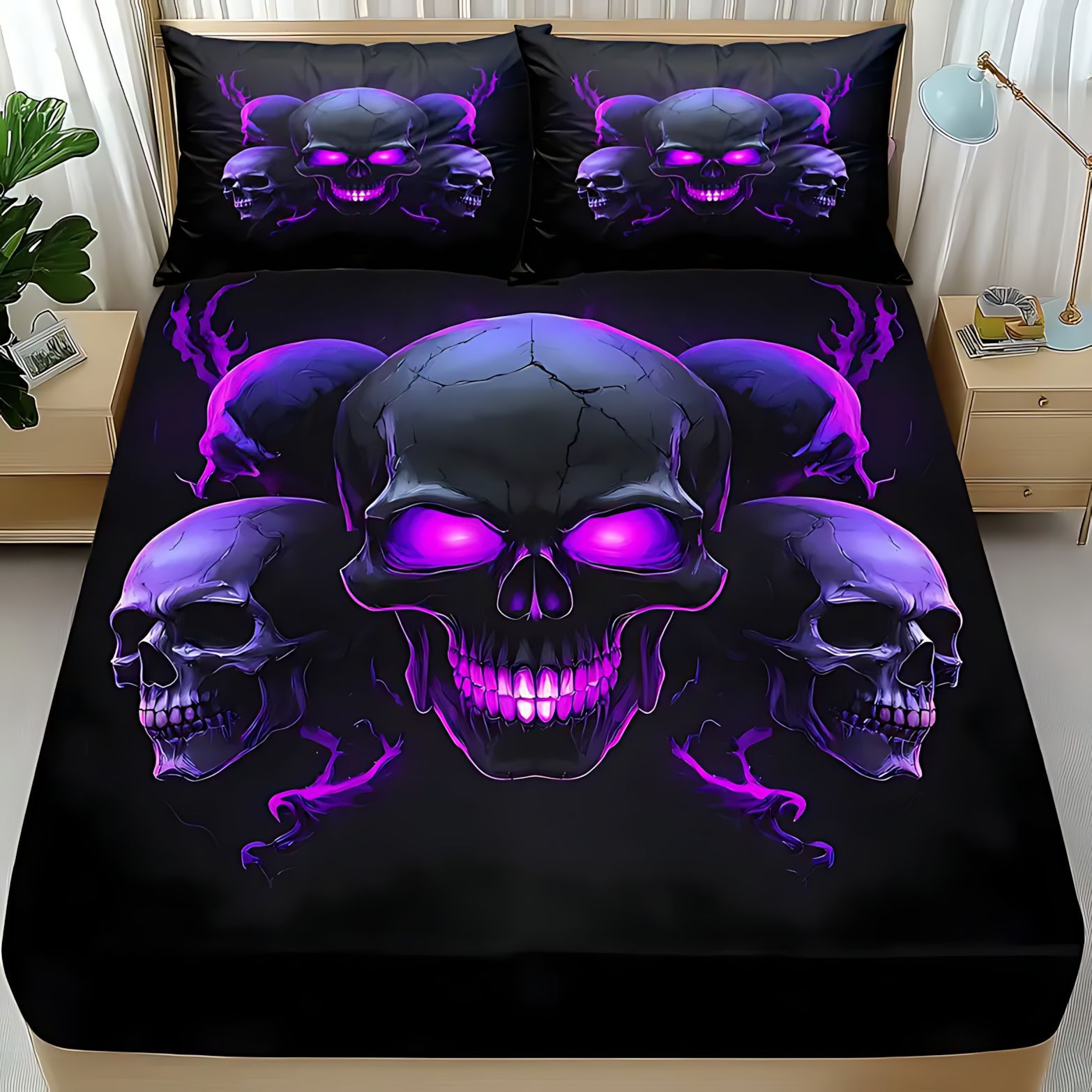 TEMU / JIT serie de esqueleto oscuro impresión digital de alta definición cama molida cama caseta colchón conjunto de ropa de cama