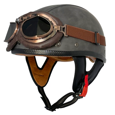 Motosiklet kaskı (dəbilqə) — scoop helmet small helmet body - gray-flat-leather-helmet-copper-mirror-m