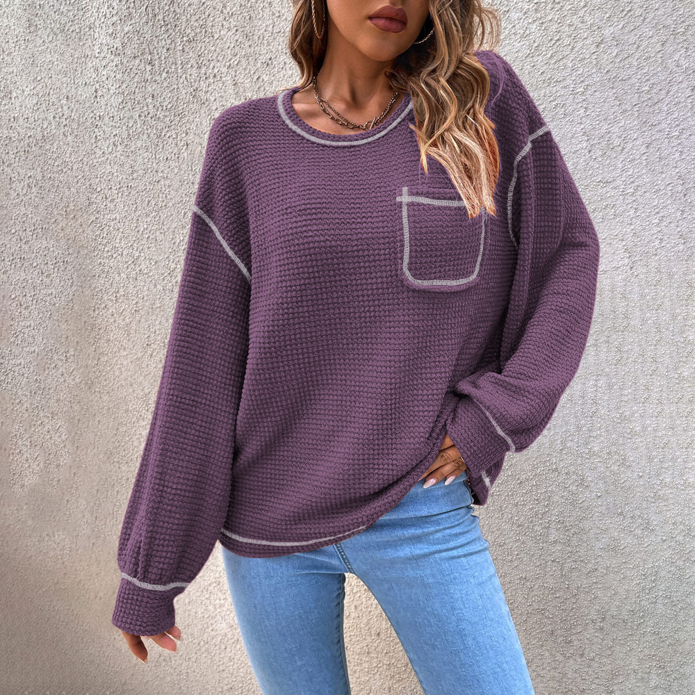 Fashion Solid Color Cotton Round Neck Long Sleeve Batwing Sleeve Pocket Knitwear display picture 4