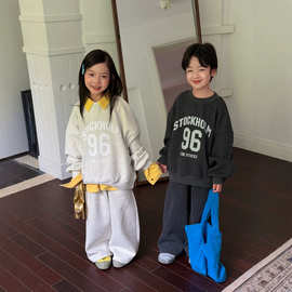 末小蒙童套装2026秋款男女童韩版字母卫衣卫裤两件套儿童休闲套装