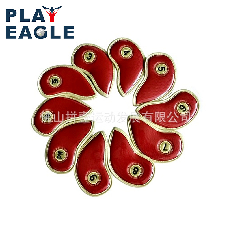 PLAYEAGLE亮面铁杆套10支装 球杆保护头套 pu帽套 高尔夫球杆套
