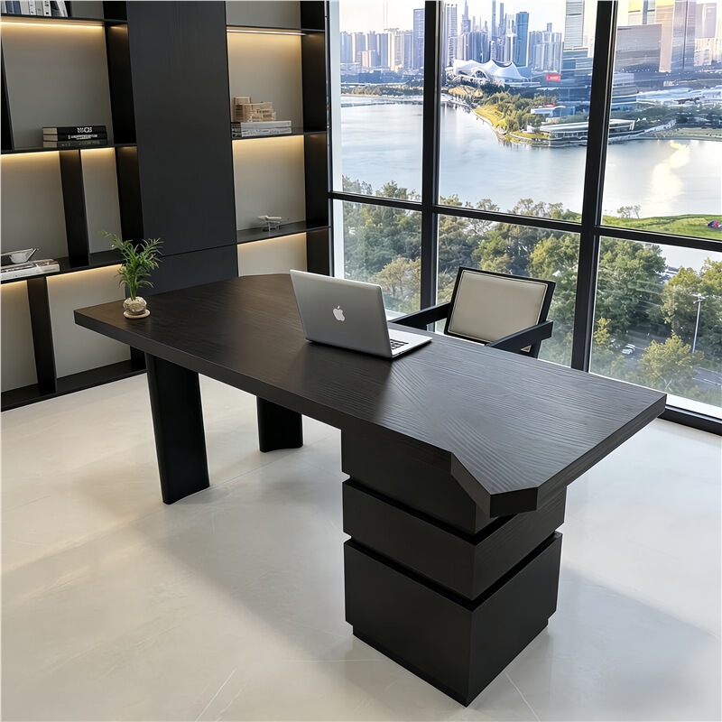 Italian Minimalist Designer Style Irregular-Shaped Solid Wood Desk with a High-End Feel, Light Luxury, Modern Simplicity, Wabi-Sabi Style Office Desk