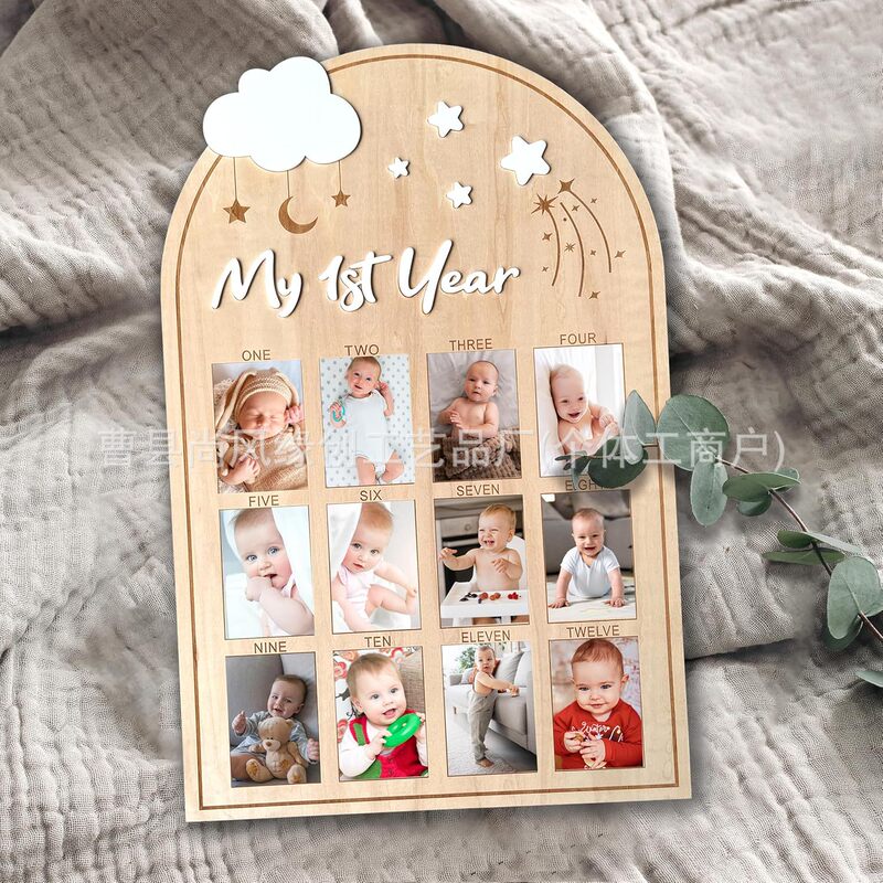 Newborn First Year Milestone Photo Frame Wooden Baby Memorial Picture Frame Baby Photo Wall Display Solid Wood Photo Frame Newborn First Year Milestone Photo Frame Wooden Baby Memorial Picture Frame Baby Photo Wall Display Solid Wood Photo Frame