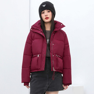 2025 Winter New High-End American Short down Cotton Jacket Women's Stand-Up Collar Cotton Jacket Loose Thickeneded Bread Jacket Trendy