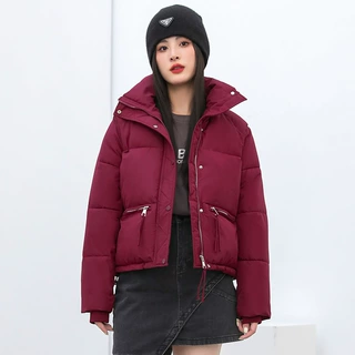 2025年冬季新款高端美式短款羽绒棉服女立领棉衣宽松加厚面包服潮