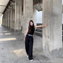 南油女装王心凌同款牛仔腰头拼接个性慵懒百搭休闲西裤女甜辣风